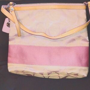Coach Pink and Tan Shoulder Bag with Leather Trim